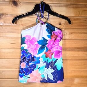 NWT Trina Turk Swim Tankini Halter Neck Pink Floral Tassel Beach Resort Size 6